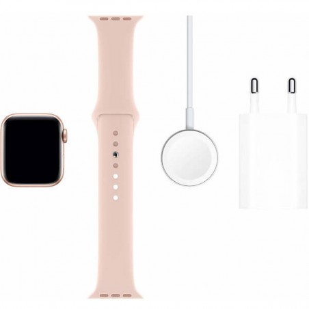 Apple Watch Series 5 GPS, Caja 44mm Aluminio Oro y correa deportiva rosa