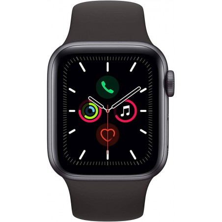 Apple Watch Series 5 GPS, Caja 44mm Aluminio Gris Espacial y correa deportiva negra
