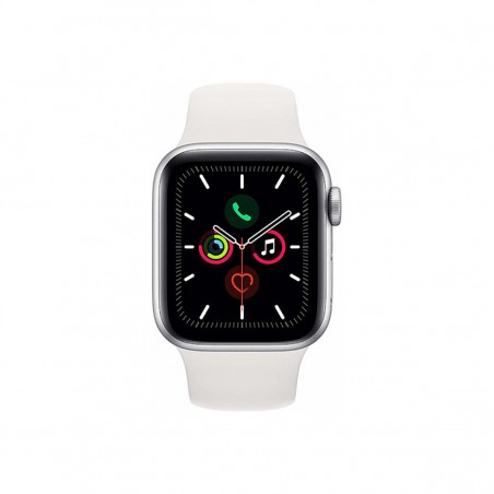 Apple Watch Series 5 GPS + Celular, Caja 40mm Aluminio Plata y correa deportiva Blanca MWX12TY/A