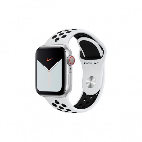Apple Watch Series 5 Nike GPS + Cellular, Caja 40mm Aluminio Plata y Correa Deportiva Platino Puro/Negro MX3C2TY/A
