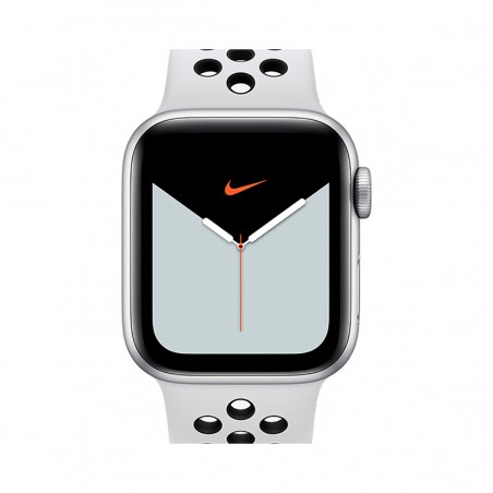 Apple Watch Nike Series 5 GPS + Cellular, 44mm Aluminio Plata y correa deportiva platino puro/negro MX3E2TY/A