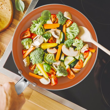 Set Sartenes Copper Pan 12 pzs, Antiadherente, Cerámica, Revestimiento Cobre Alta Calidad,