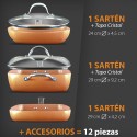Set Sartenes Copper Pan 12 pzs, Antiadherente, Cerámica, Revestimiento Cobre Alta Calidad,