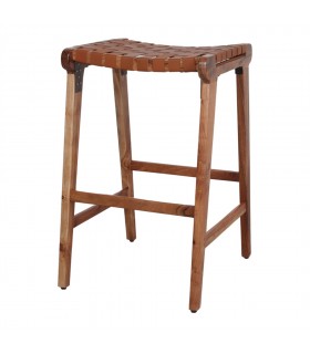 TABURETE ALTO DE MADERA Y PIEL GOTZO