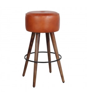 TABURETE ALTO DE MADERA Y PIEL COLT