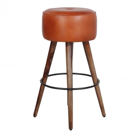 TABURETE ALTO DE MADERA Y PIEL COLT