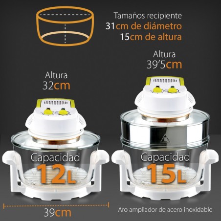 Horno Convección Programable. Última Generación, Cocina Saludable, 15 L, Mínimo Consumo, Calor Homogéneo Total