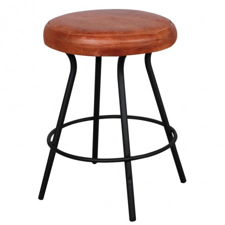 TABURETE BAJO DE METAL Y PIEL INGLATERRA