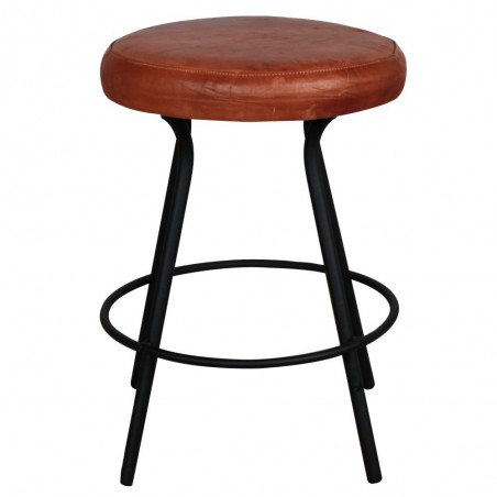 TABURETE BAJO DE METAL Y PIEL INGLATERRA