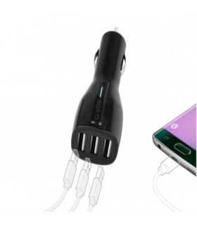 Cargador de coche SBS con 3 puertos USB 4.100 mAh Negro