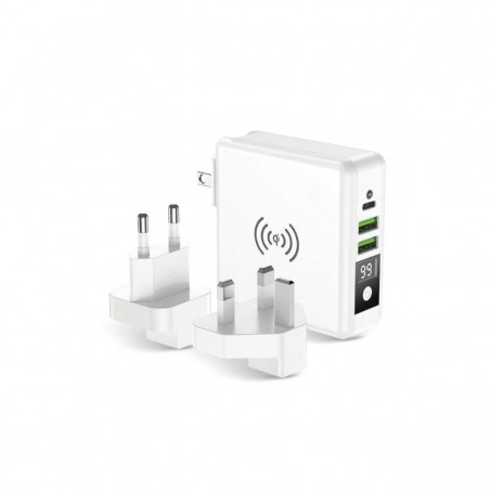 Cargador de red 4 en 1 (2x USB 3A, 1x USB-C y Carga Inalámbrica Quick Charge 3.0) Blanco