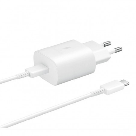 Cargador de red compatible Samsung Carga Rápida 25W USB-C (EP-TA800EBE + EPDG977BBE 2A) Blanco