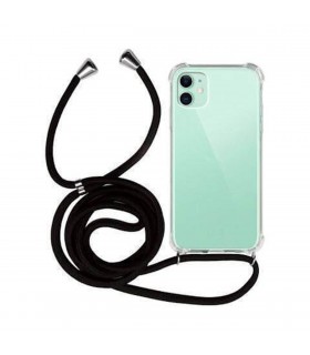 Funda Móvil Colgante con Cuerda para iPhone 12 Mini Silicona Transparente con Cuerda Negra