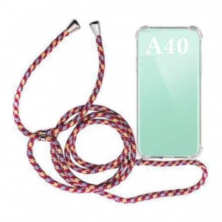 Funda Móvil Colgante para Samsung Galaxy A40 Cuerda Rojo Burdeos y Azul