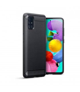 Funda móvil silicona Samsung Galaxy A51, alta protección e inserciones símil a fibra de carbono Negro
