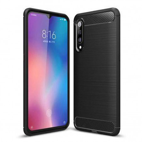 Funda Silicona Xiaomi Mi 9 FSAPXM9 fibra carbono Negra
